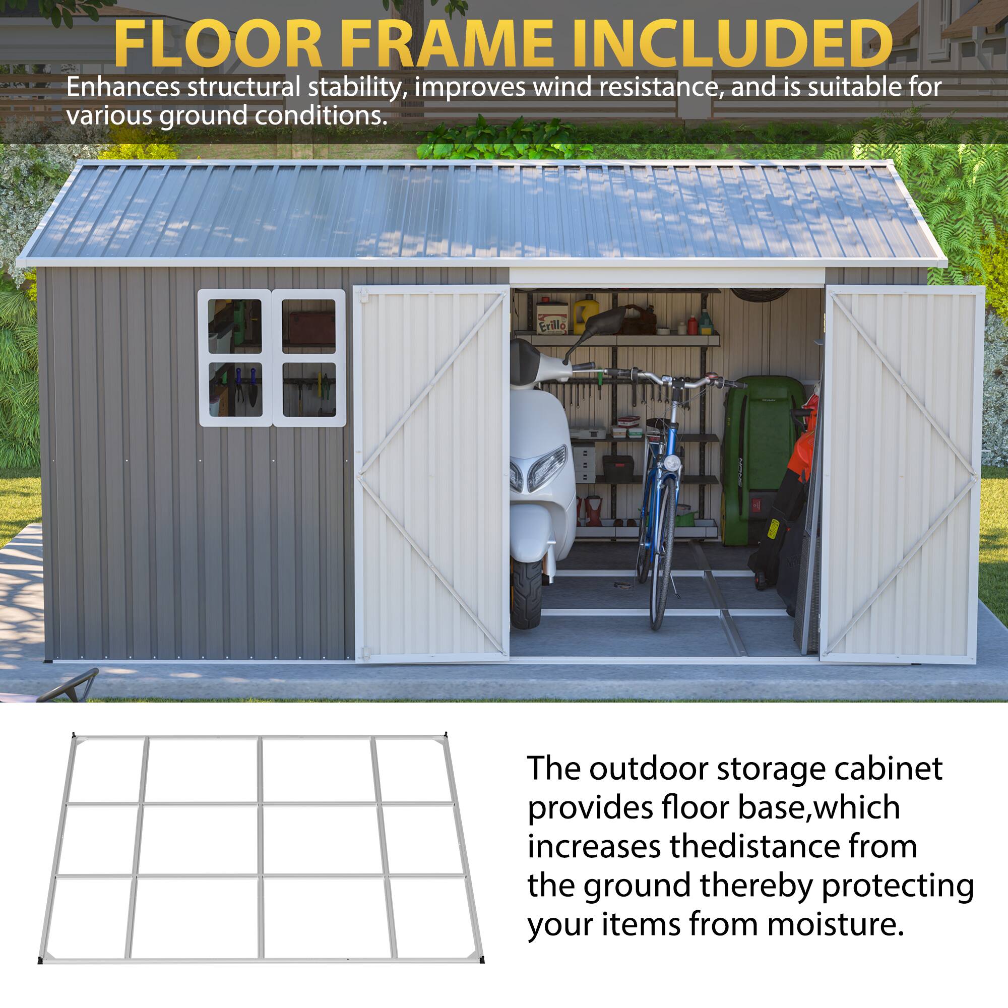Alt View 1. Lirago - 12x10 FT Outdoor Storage Shed All-Weather Metal Shed with Lockable Doors - Gray.