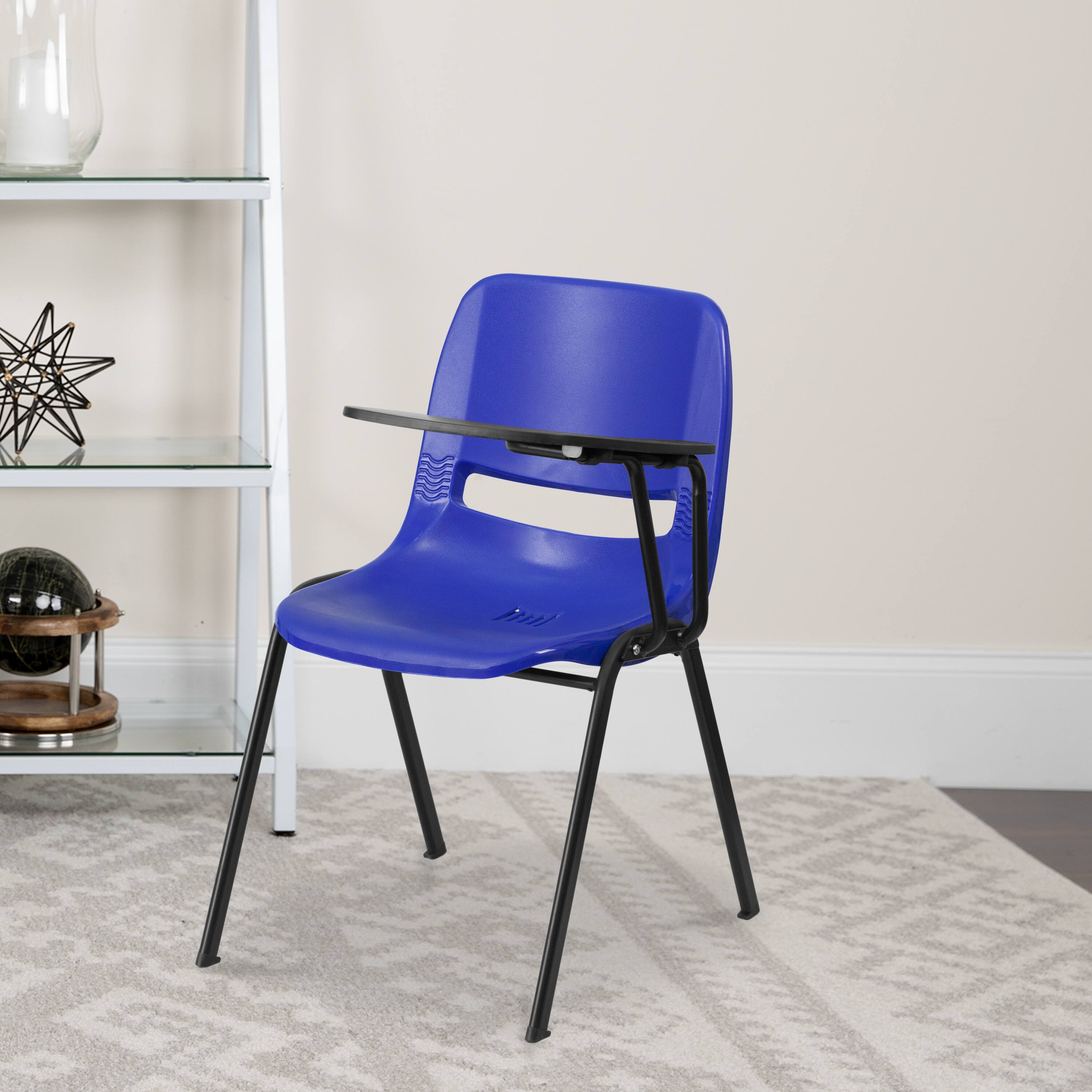 Alt View 1. Emma + Oliver - Ergonomic Shell Chair with Left Handed Flip-Up Tablet - Tablet Arm Desk - Blue.