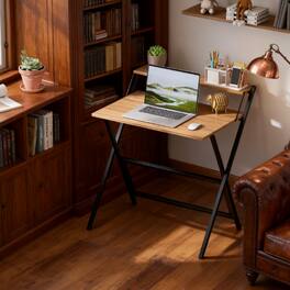 GOODSILO - 32-Inch Foldable Computer Desk with Monitor Shelf - Space-Saving Workstation for Small Spaces - Black,Walnut