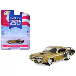 1971 Plymouth Hemi ‘Cuda Gold Metallic with Black Accents "America 250 Edition" 1/64 Diecast Model Car by Greenlight