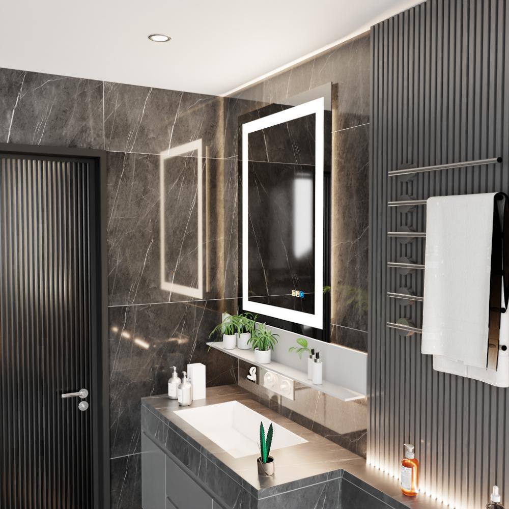 Angle. Loheer - Loheer LED Bathroom Mirror, Touch Control, 3 Color Temperature, Anti-Fog, Dimmable Lighted Vanity Mirror for Bathroom - Black / Silver.