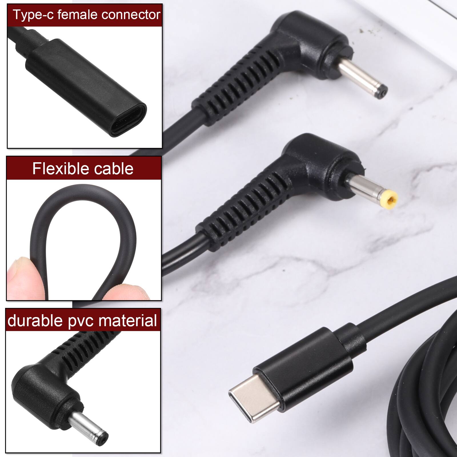 Type-c female connector  
Flexible cable  
Durable PVC material
