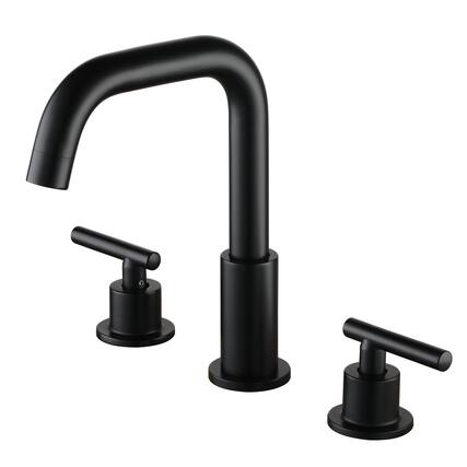 Front. Boyel Living - 8 in. Widespread 2-Handle Mid-Arc Bathroom Faucet with Valve and cUPC Water Supply Lines - Matte Black.