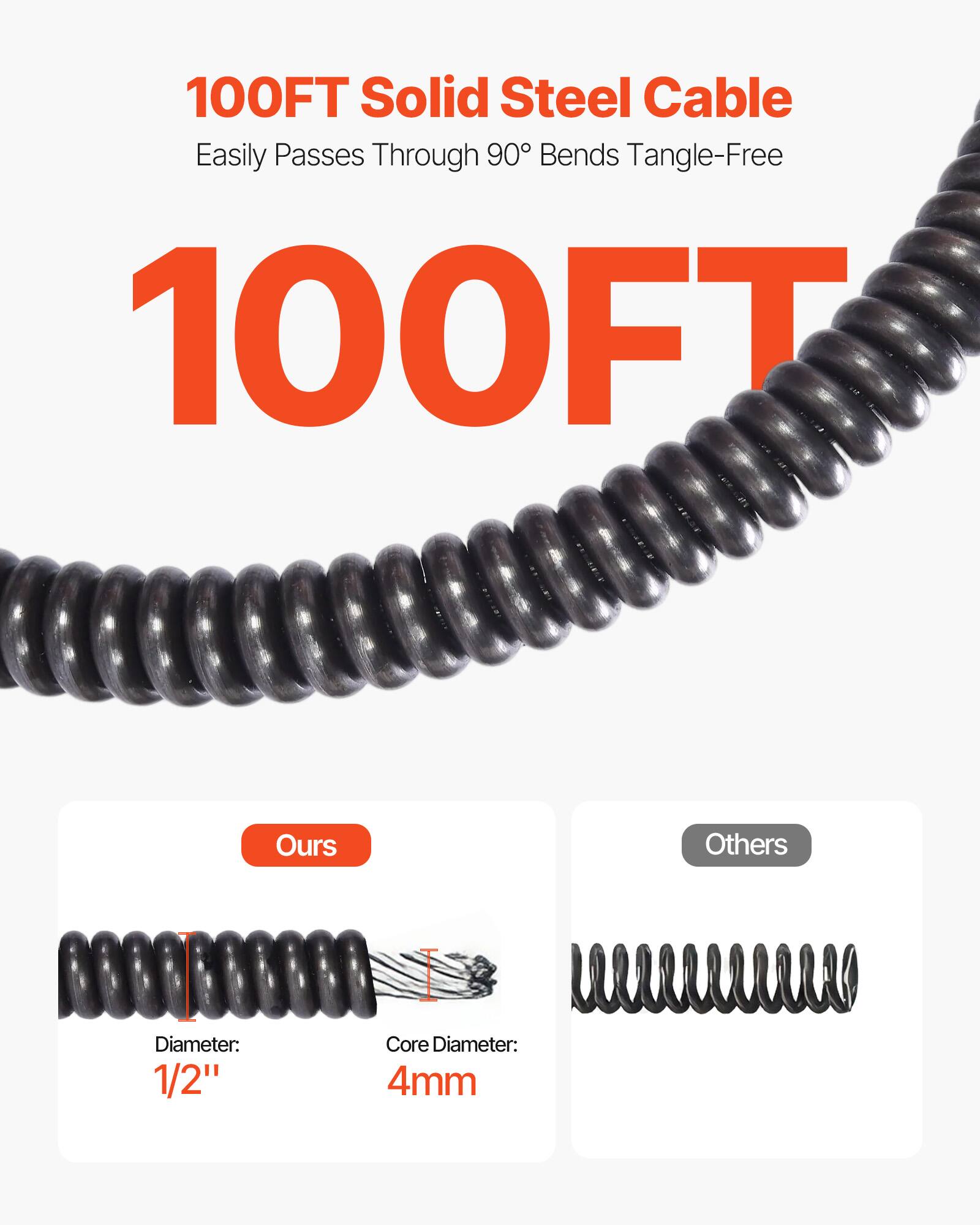 100FT Solid Steel Cable Easily Passes Through 90° Bends Tangle-Free

Diameter: 1/2"
Core Diameter: 4mm