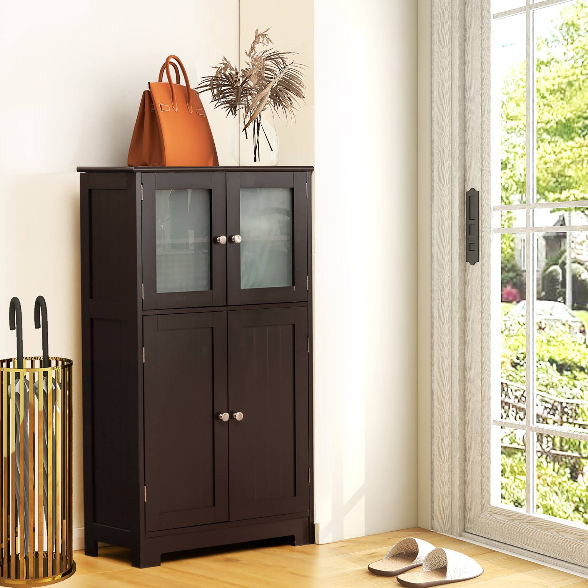 Alt View 10. Costway - Costway Bathroom Floor Storage Cabinet Kitchen Cupboard w/Doors&Adjustable Shelf - Brown.
