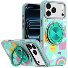 Kitcheniva - Luxury Printed Case With Tempered Glass For iPhone 17 Pro Max Aqua With Celestial Sun Rainbows - Multicolor
