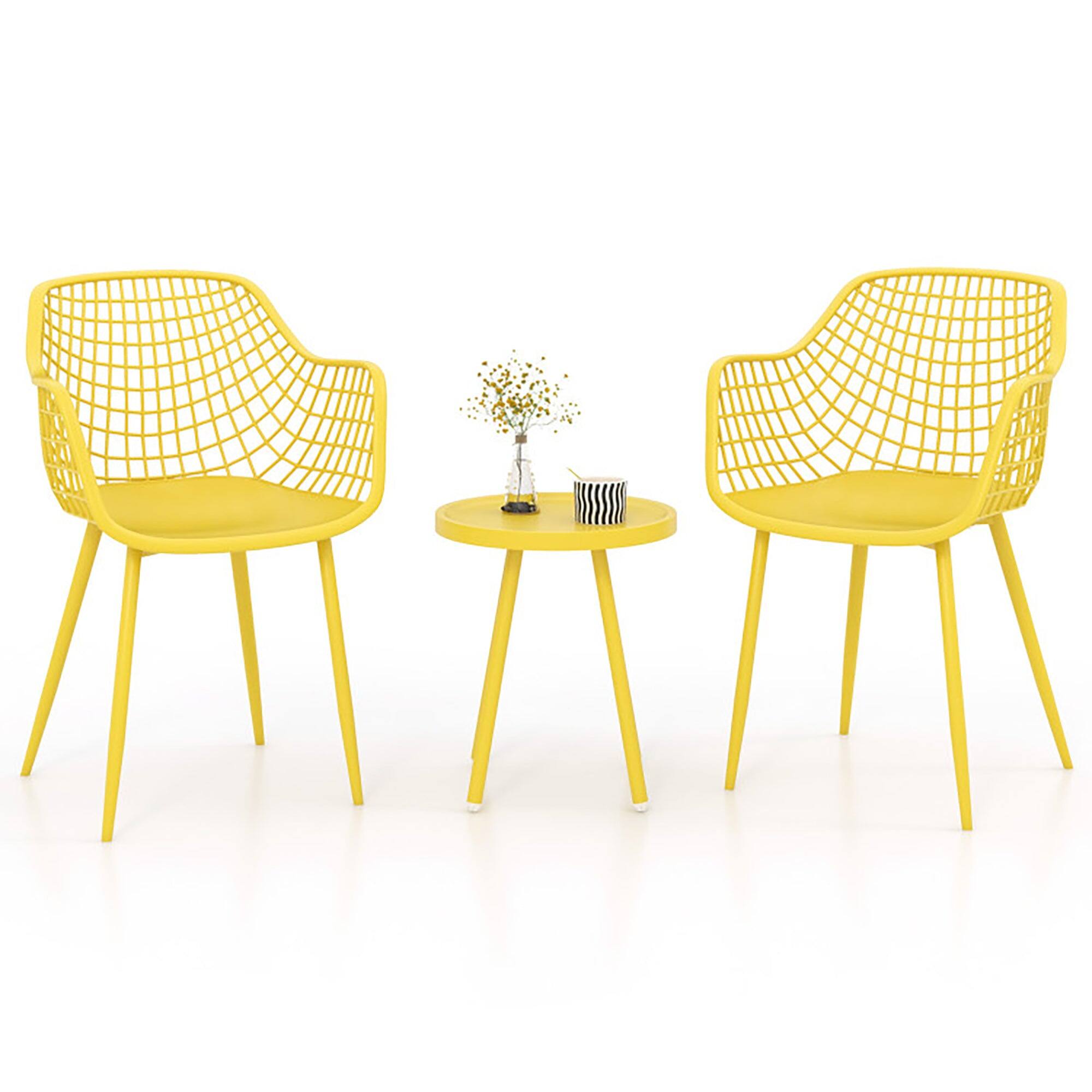 Front. Boyel Living - 3 Piece Patio Chair Set with PP Seat and Tabletop for Porch - Yellow.