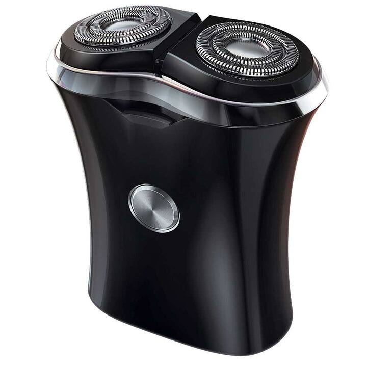 Front. Perry Ellis - Electric Shaver, Twin Rotary Blades, Portable Cordless, Travel Electric Razor, USB Rechargeable Shaver, Water Resistant - Black.