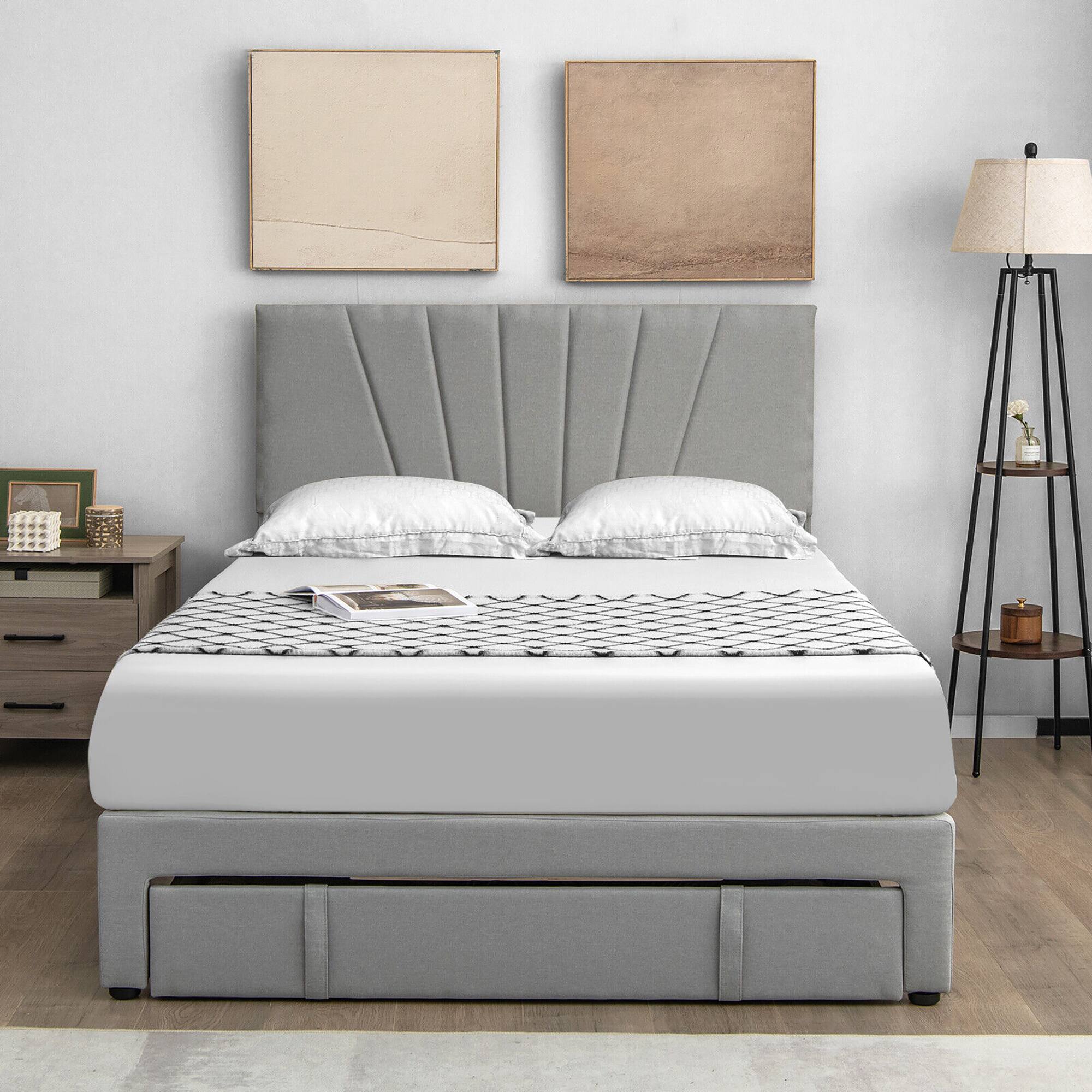Alt View 3. Gymax - Gymax Queen Upholstered Bed Frame Platform Bed with Drawer & Adjustable Headboard Grey - Grey.