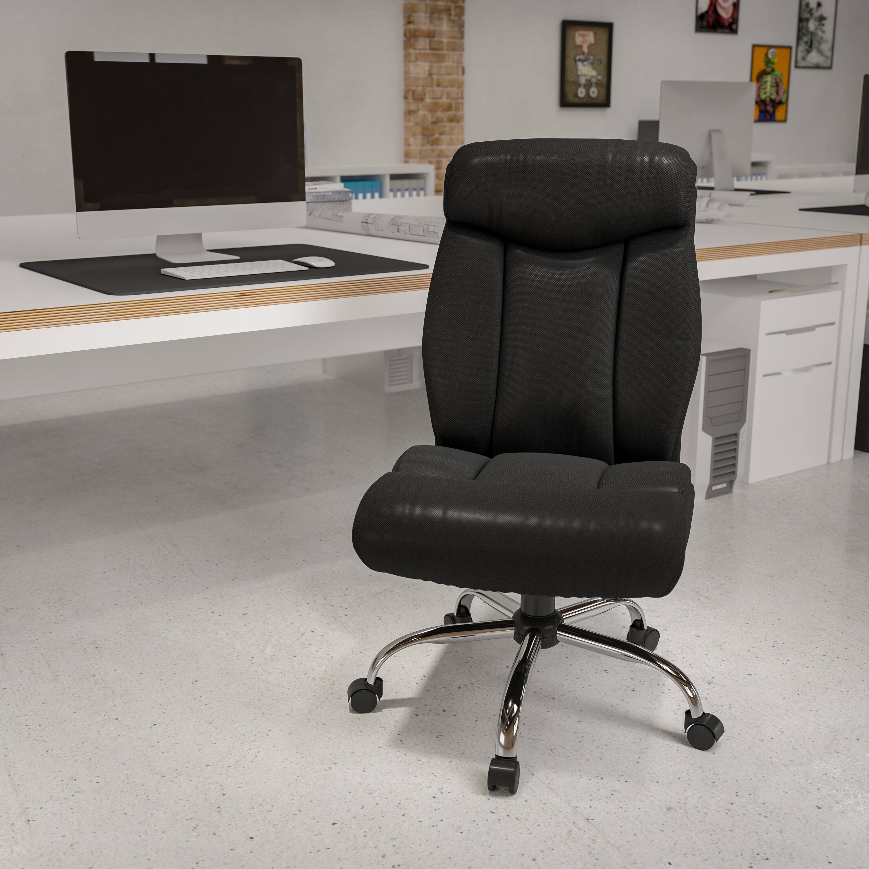 Alt View 1. Emma + Oliver - 400 lb. Big & Tall High Back Full Headrest Ergonomic Office Chair w/ Chrome Base - Black LeatherSoft.