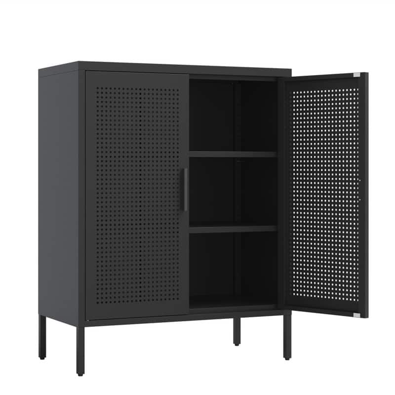 HTUTWOO - NO LOCK Metal Storage Cabinet with 2 Doors and 2 Adjustable Shelves - Steel File Cabinet for Home Office School Gym - Black