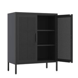 HTUTWOO - NO LOCK Metal Storage Cabinet with 2 Doors and 2 Adjustable Shelves - Steel File Cabinet for Home Office School Gym - Black