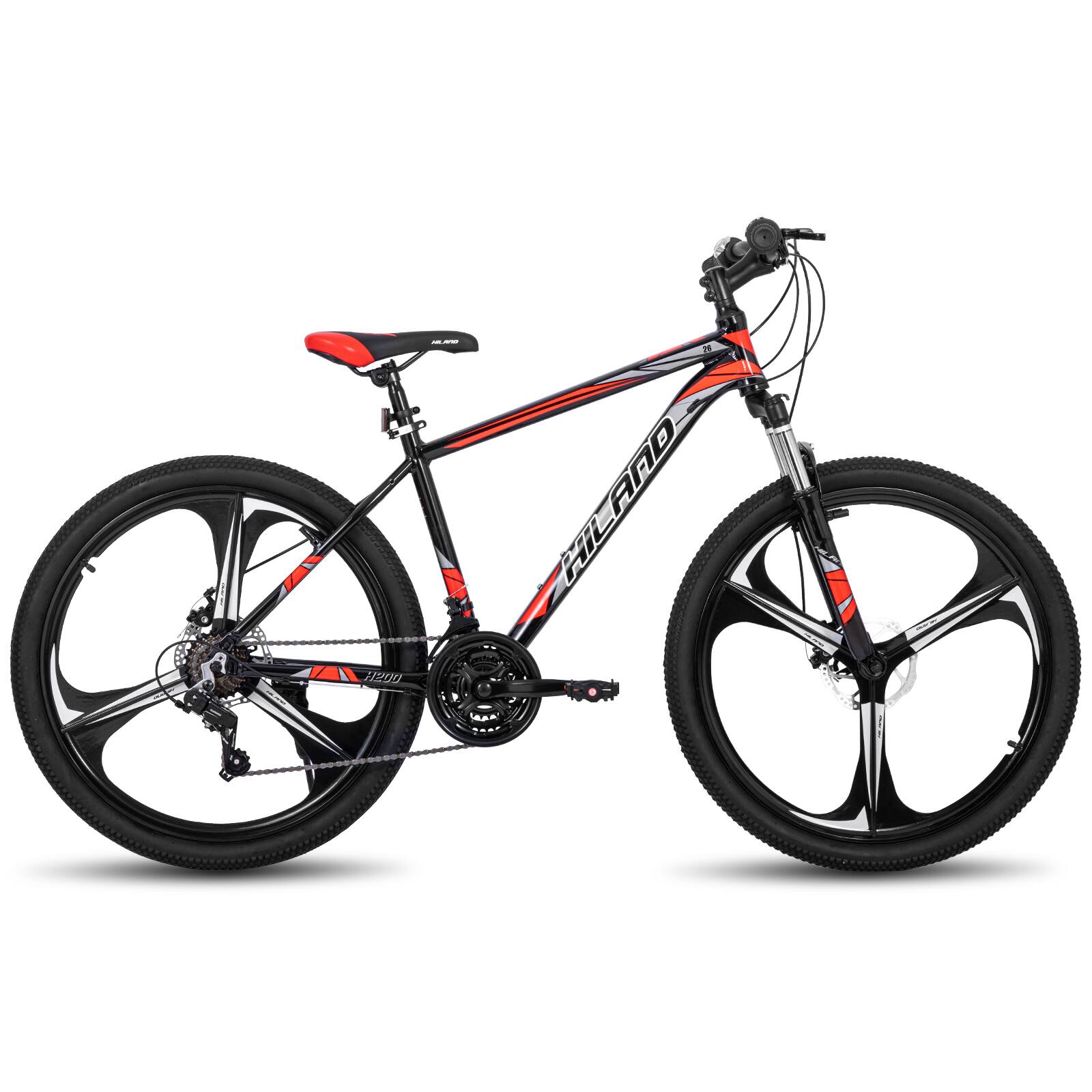 HILAND - H200 26" Mountain Bike for Men Women - 3 Spokes Wheel - Black