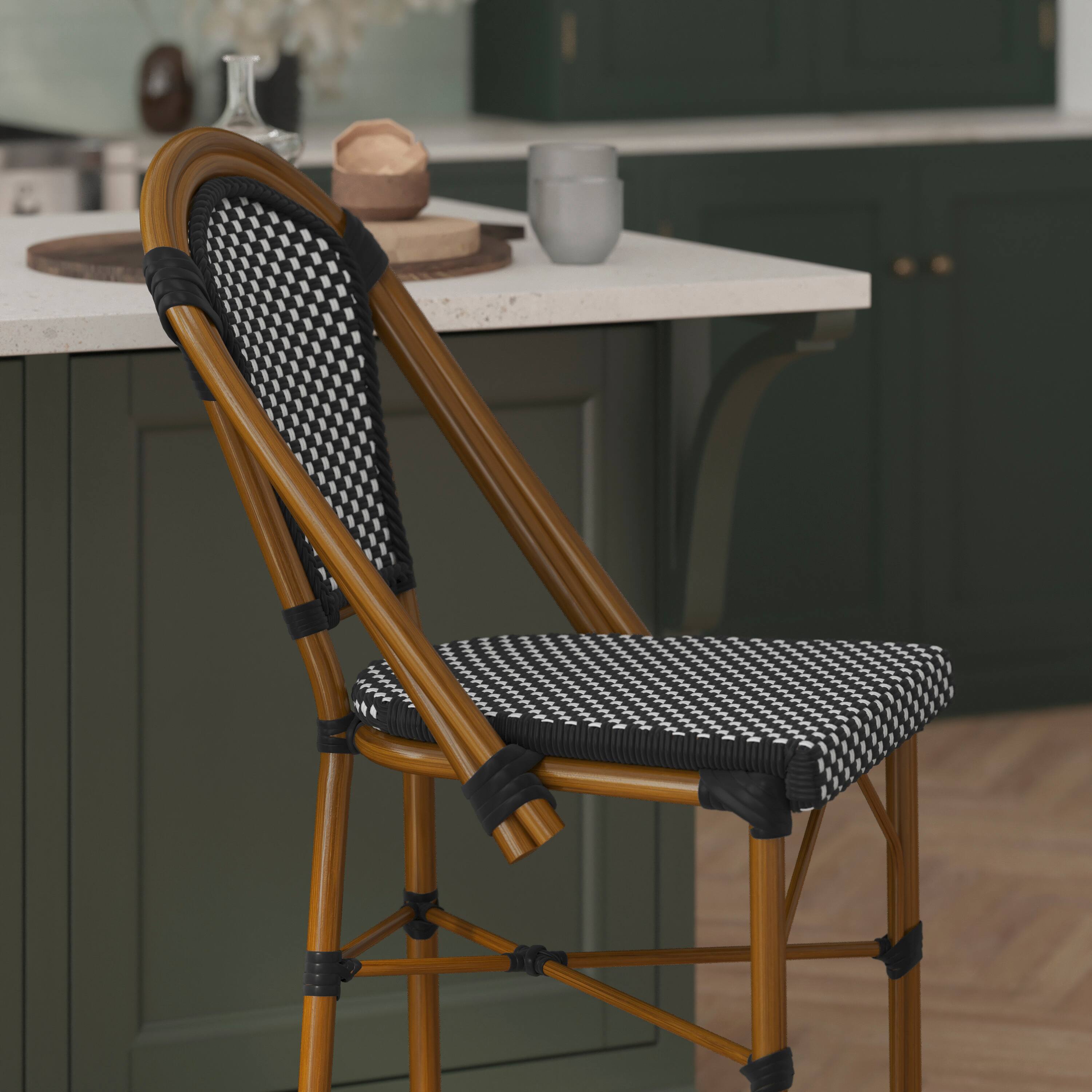 Alt View 3. Flash Furniture - Bordeaux Stackable Indoor/Outdoor Bistro 26" High Counter Height Stool, Commercial Grade, Black/White and Bamboo Finish - Black.