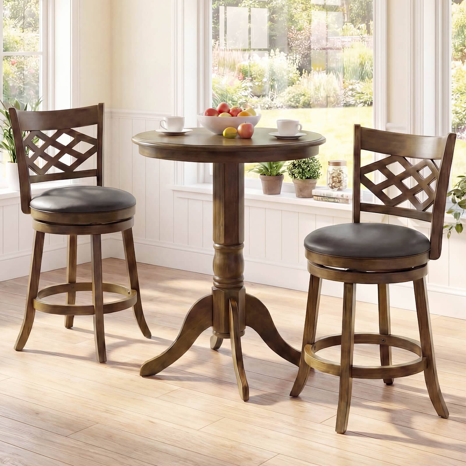 Alt View 3. Costway - Costway 26" Counter Height Bar Stools Set of 4 with Rubber Wood Frame, Upholstered Seat - Brown.