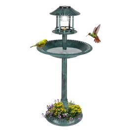 Winado - 42in Resin Pedestal Bird Bath, Feeder Bowl Freestanding with Solar Lamp, Planter Base for Outdoor Garden Yard Decoration - Dark Green