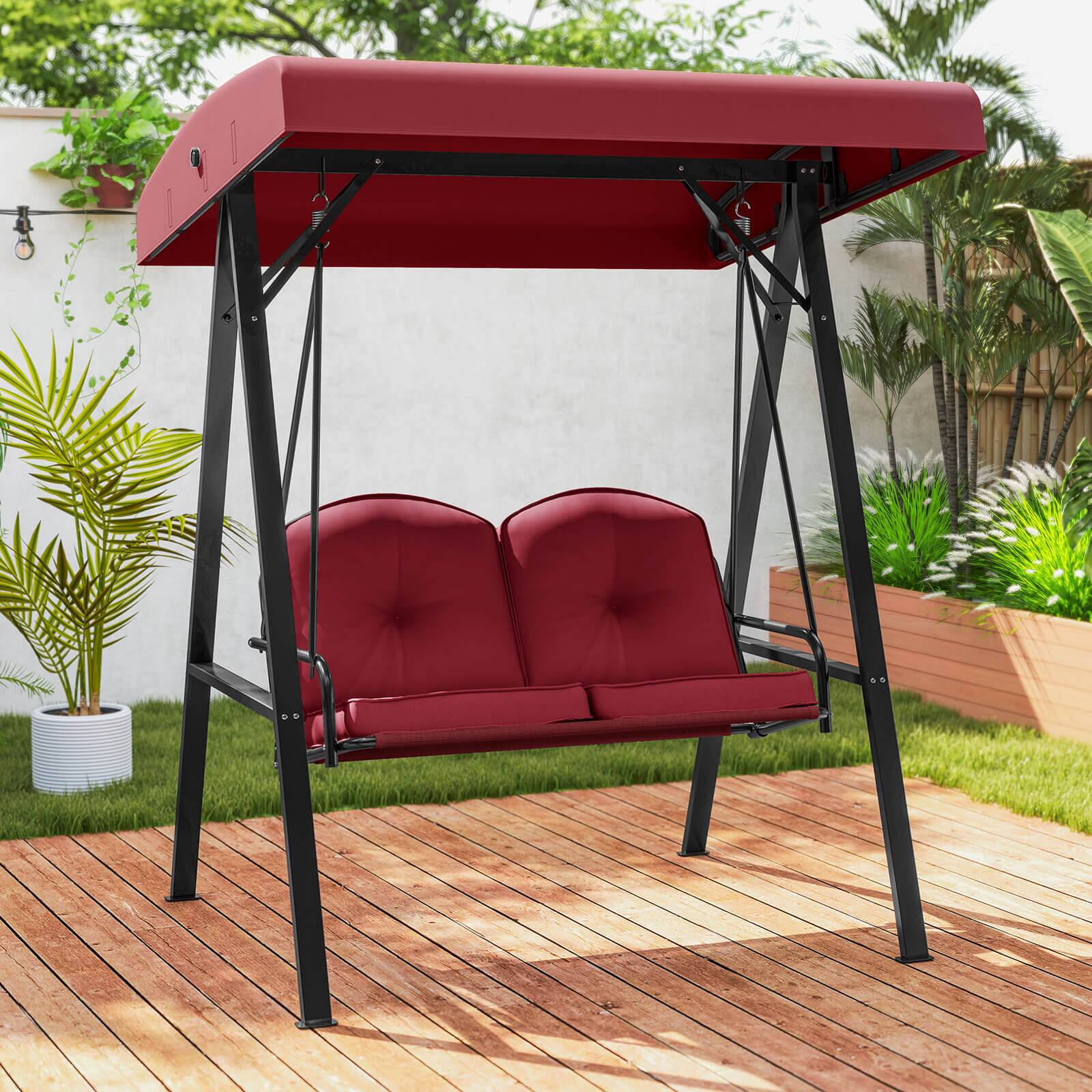Alt View 1. Costway - Costway 2-Person Outdoor Porch Swing Swing Loveseat with A-Shaped Metal Stand - Wine.