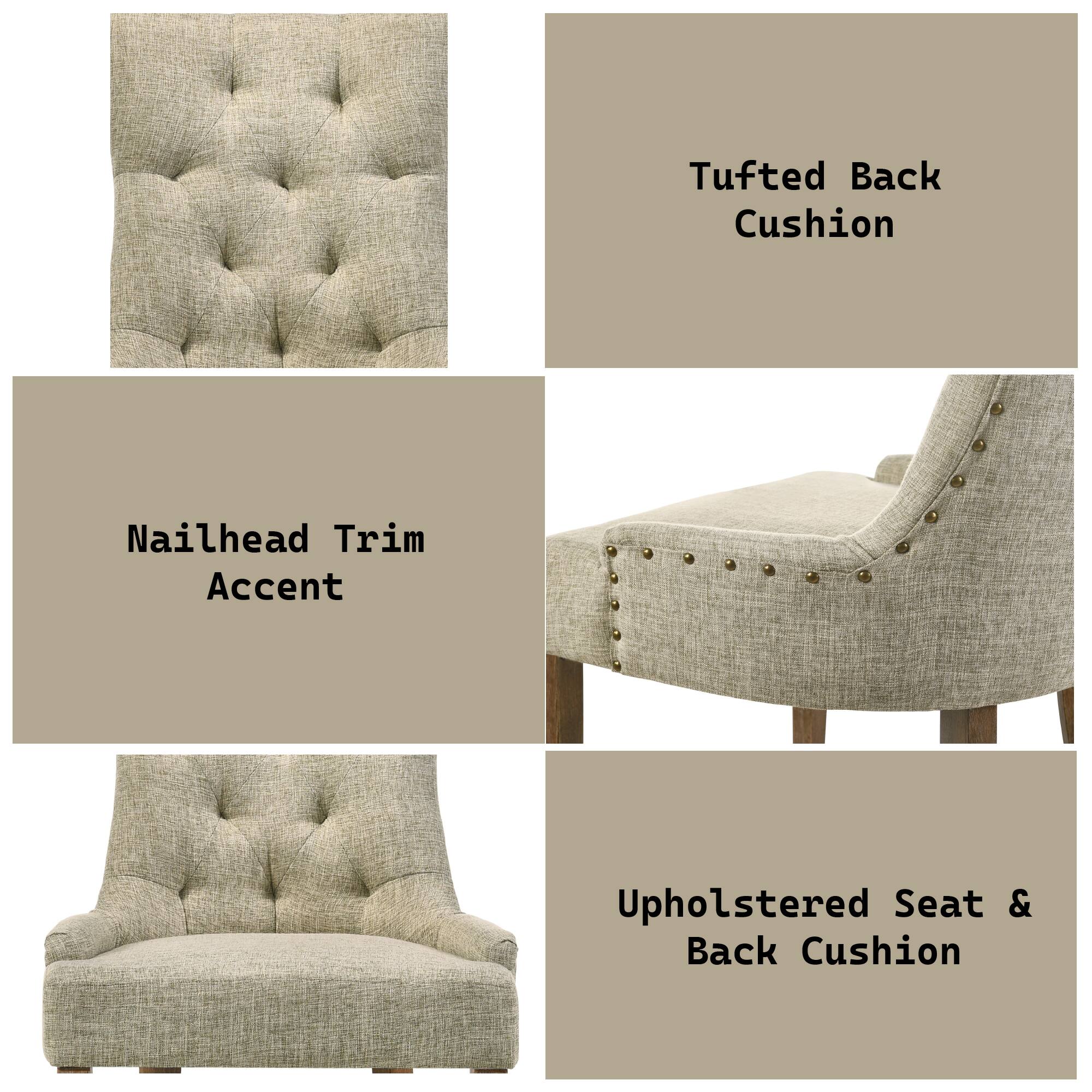 - Tufted Back Cushion
- Nailhead Trim Accent
- Upholstered Seat & Back Cushion