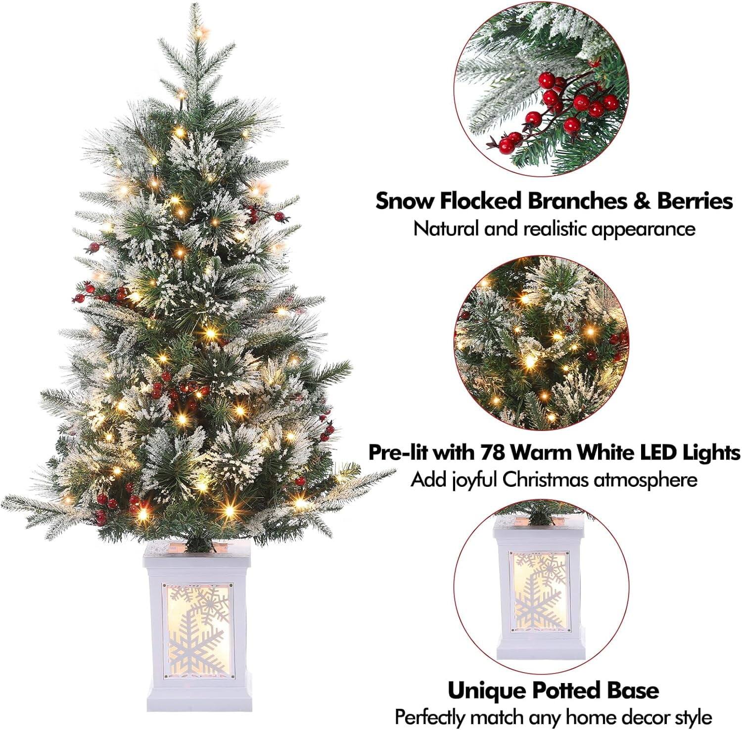 Alt View 2. Qeetex - 3ft Pre-Lit Christmas Tree, Mini Xmas Tree with 78 LED Lights for Indoor/Outdoor Decor - Green 2pcs.