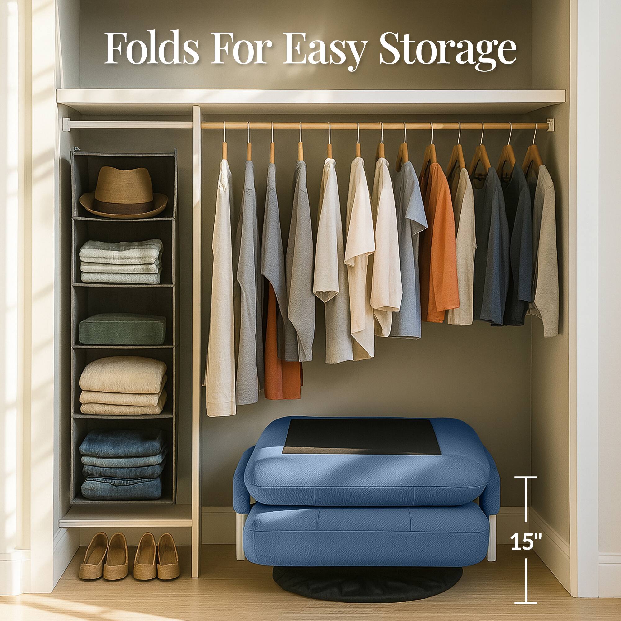 Folds For Easy Storage

T 15"