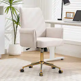 Trinkets Crazed - Stripes Velvet 360°Swivel Desk Chair, Modern Height Adjustable Home Office Armchair with Gold Base and Wheels - White