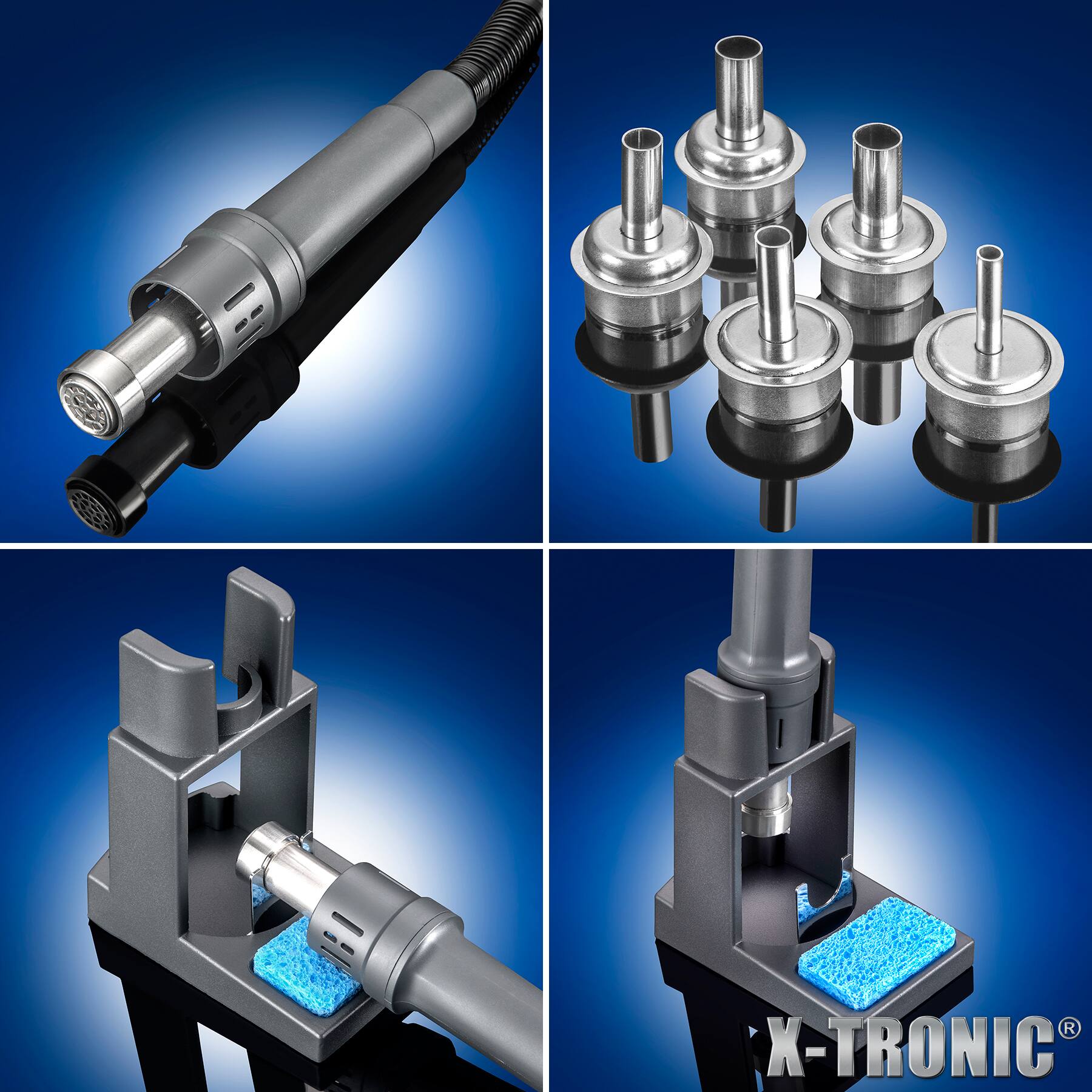 Alt View 1. X-Tronic - 4020-PRO-X 1000 W Hot Air Rework Station, Patented Quick Change Nozzle Holder, 4 Temp Presets & More - Silver.