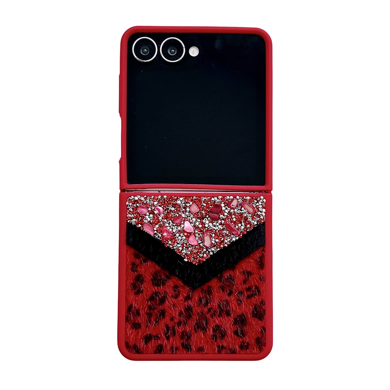 Alt View 2. Dteck - Shockproof Phone Case for Samsung Galaxy Z Flip7 with Beaded Wrist Strap, Glitter Rhinestone Hard PC Protective Cover - Red.