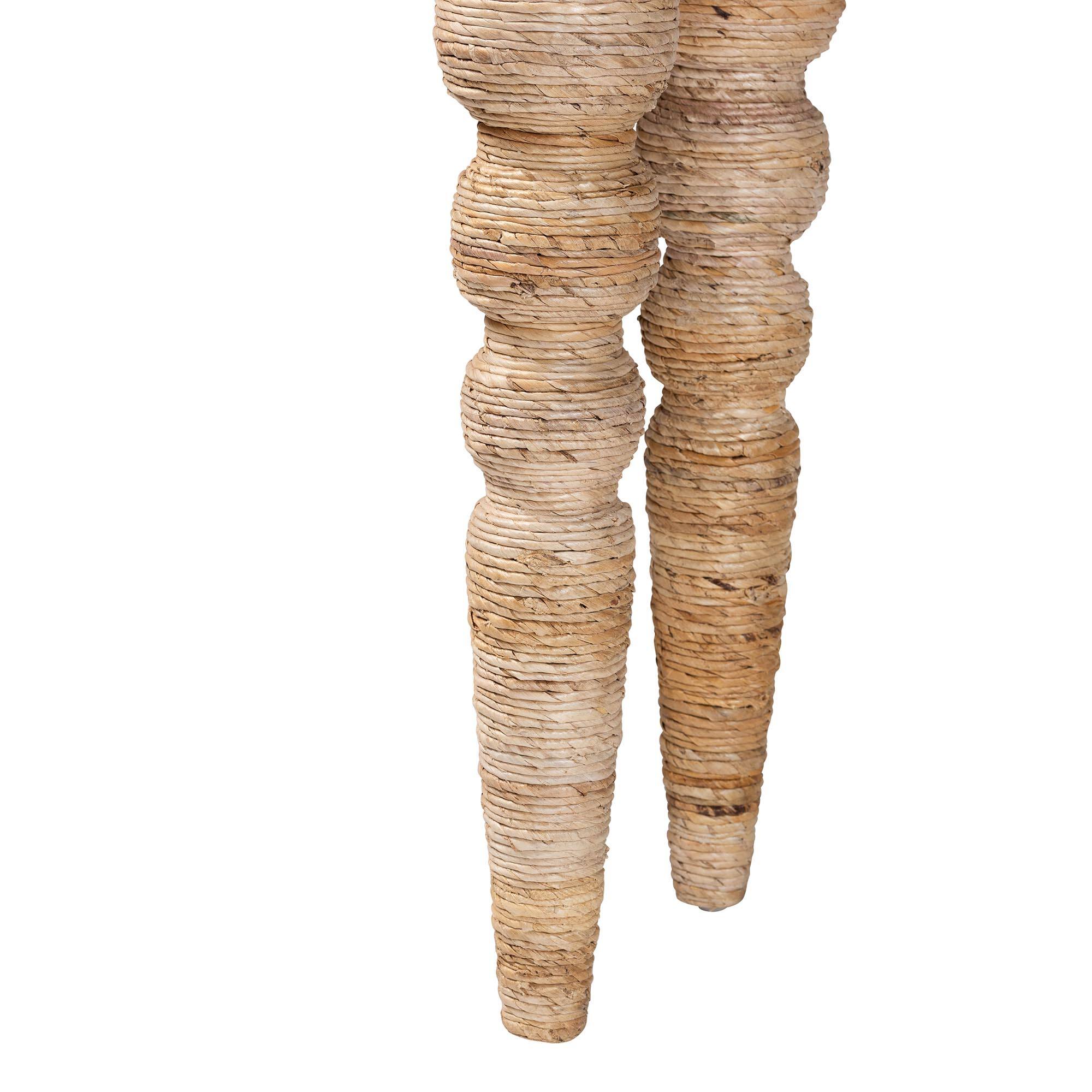 Alt View 2. bali & pari - Nasnan Teak Wood Console Table with Seagrass- Sculptural Narrow Entryway Table with Hand-wrapped Turned Legs - Natural Brown.