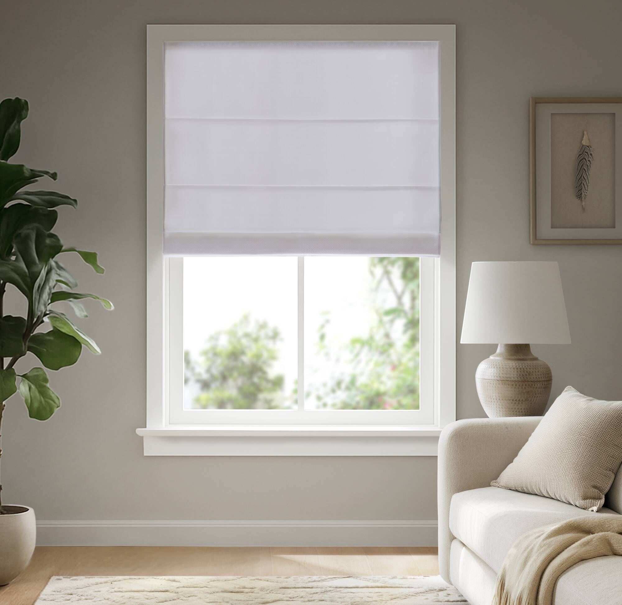 Front. BreeBe - 1PC 23x64' Cordless Roman Blind  Galen Matte fabric - White.