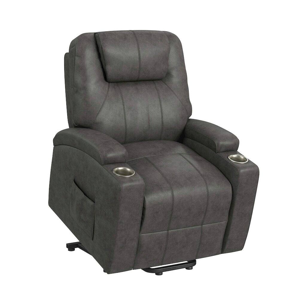 Left. Picket House Furnishings - Boston Lift Chair with Heat Massage in Simba DK Grey - DK Grey.