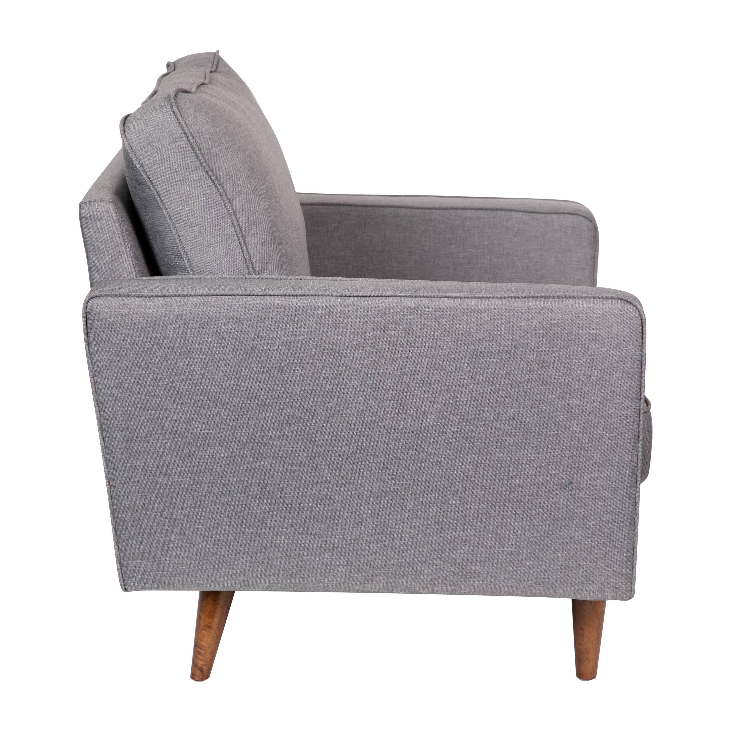Alt View 8. Emma + Oliver - Holden Upholstered Mid-Century Modern Pocket Spring Accent Chair with Wooden Legs and Removable Back Pillows - Slate Gray.
