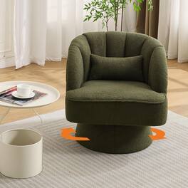 Jojoka - Modern Swivel Accent Chair, 360° Upholstered Lounge Chair with Plush Padding & Striped Backrest - Teddy - Green