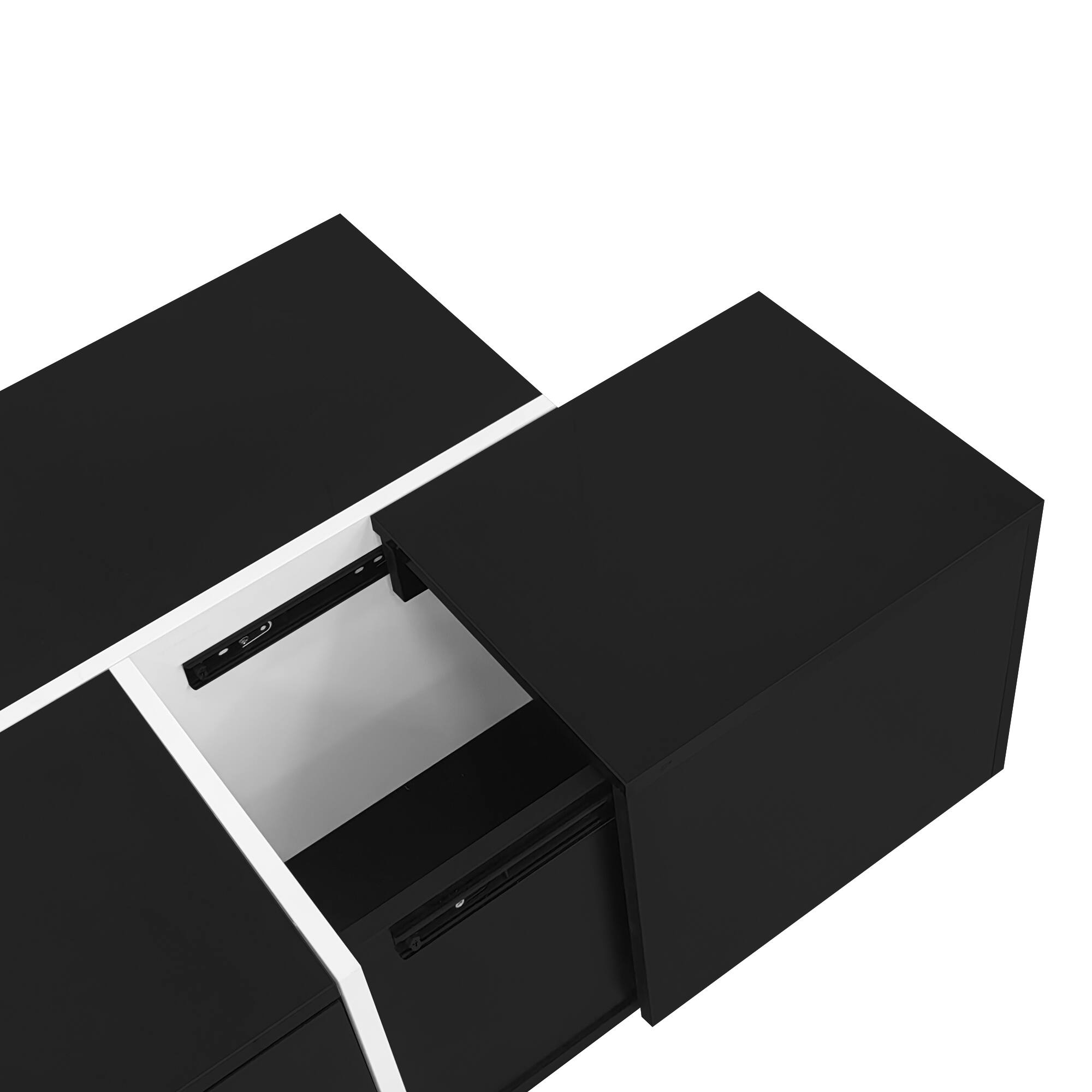 Left. Lirago - 47" U-Can Extendable Coffee Table  Smooth Finish 2 Hidden Storage Spaces 2 Drawers Multi Functional for Living Room - Black.