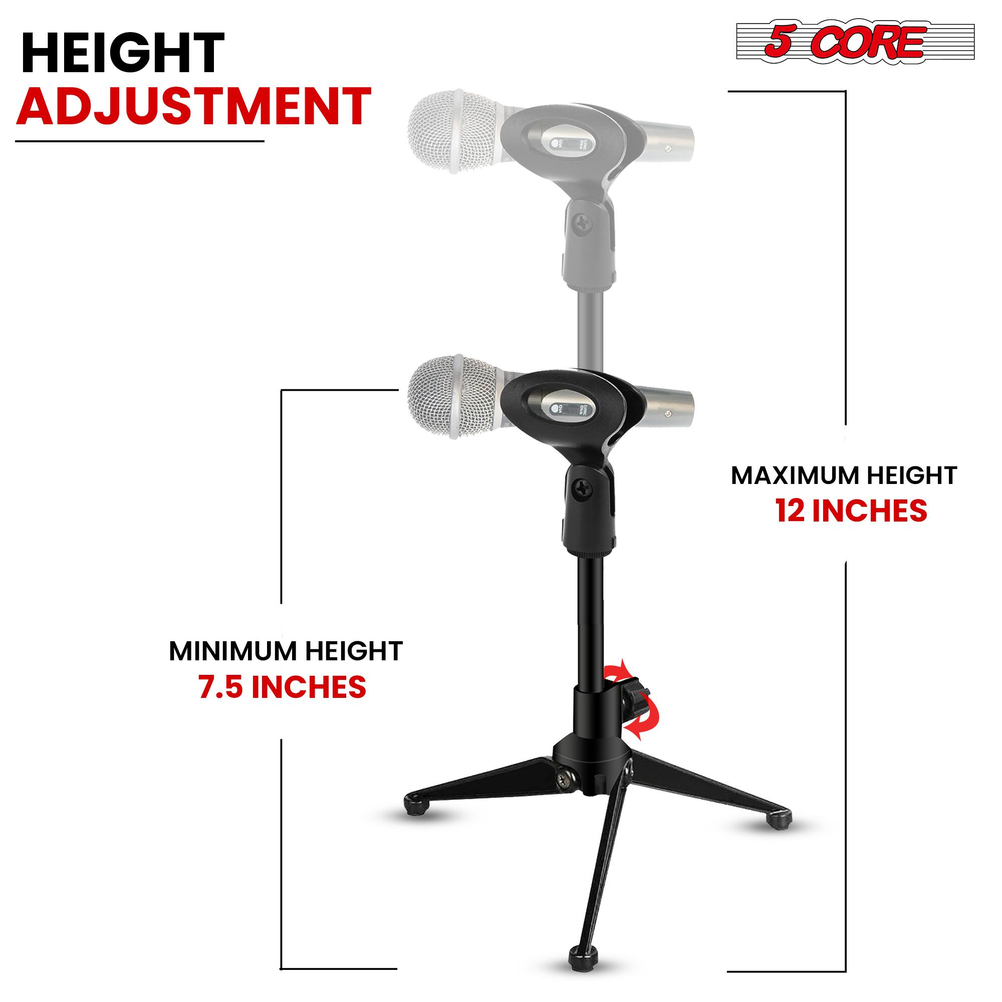 Alt View 7. 5 CORE - 5 Core Desk Mic Stand Height Adjustable Desktop Microphone Stands Metal Tripod Portable Foldable - Black.