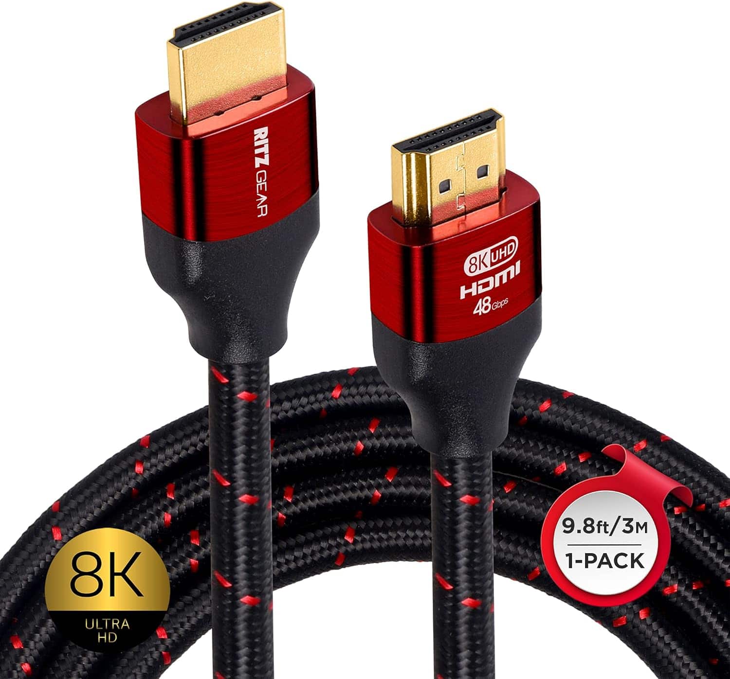 HRUE RITZ GEAR 8K UHD HDMI 48 Gops 8K ULTRA HD 9.8ft/3M 1-PACK