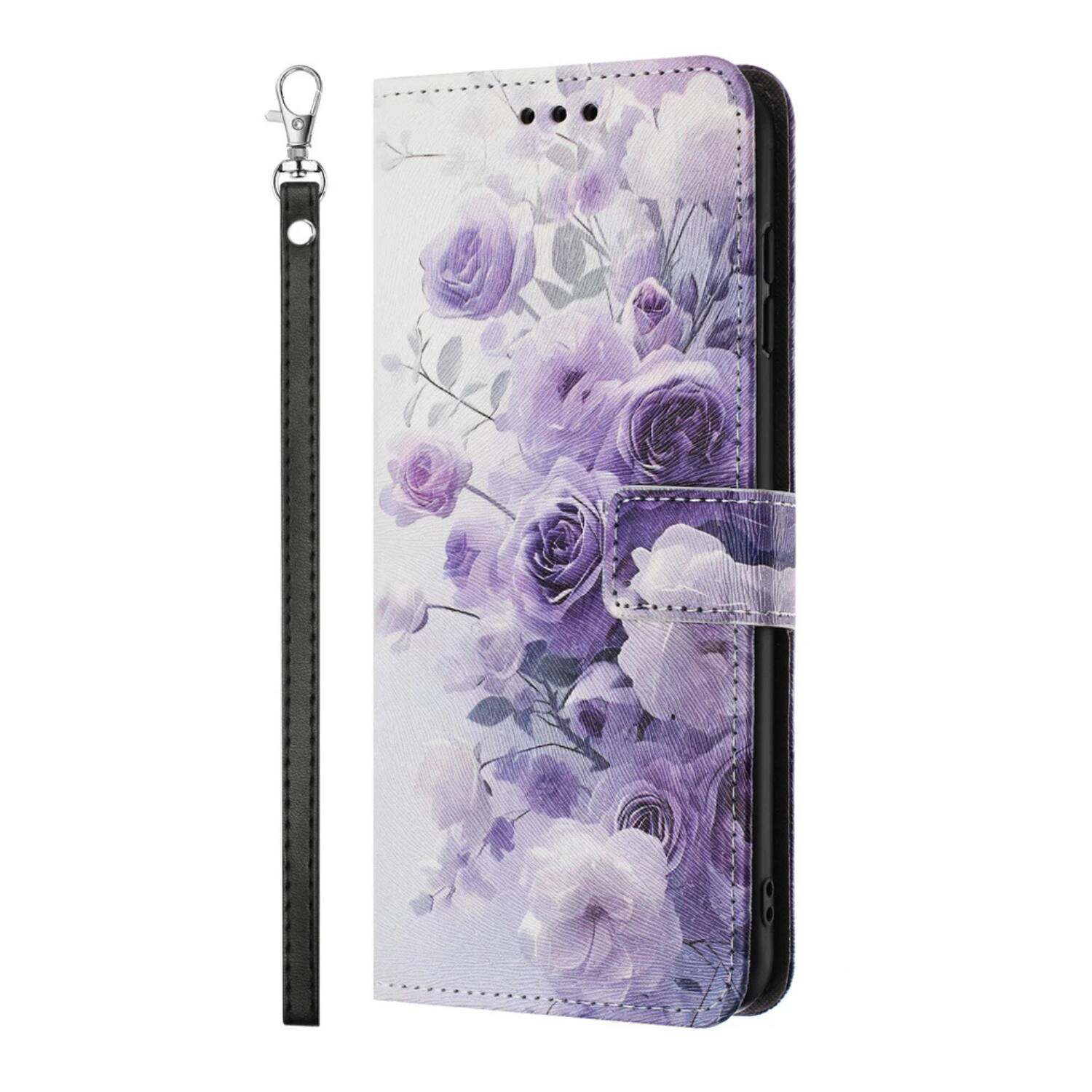 Stock Preferred - Pattern Flip Wallet Case with Card Holder for iPhone 16 Pro Max - Purple Flower