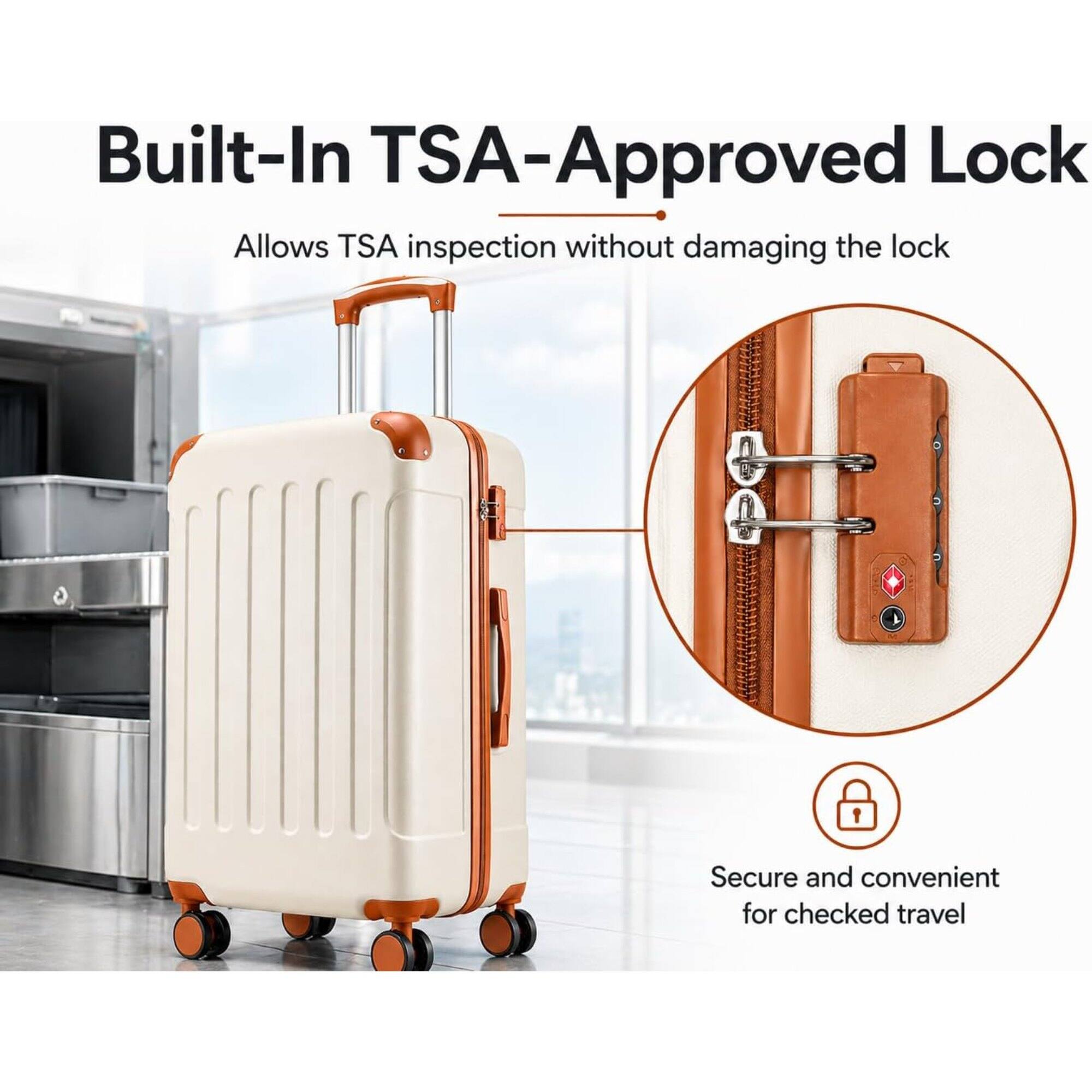 Built-In TSA-Approved Lock  
Allows TSA inspection without damaging the lock  
Secure and convenient for checked travel