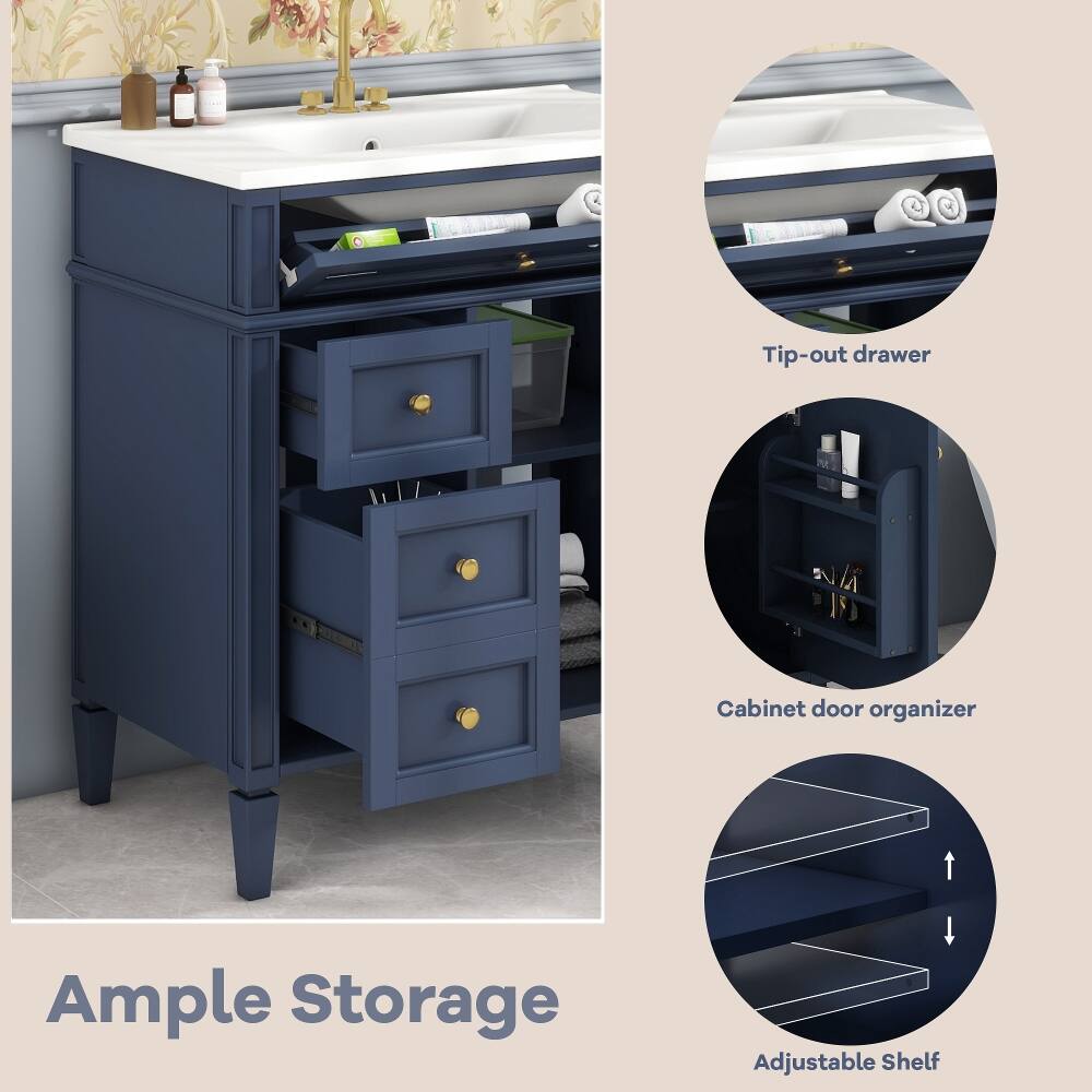- Tip-out drawer
- Cabinet door organizer
- Ample Storage
- Adjustable Shelf