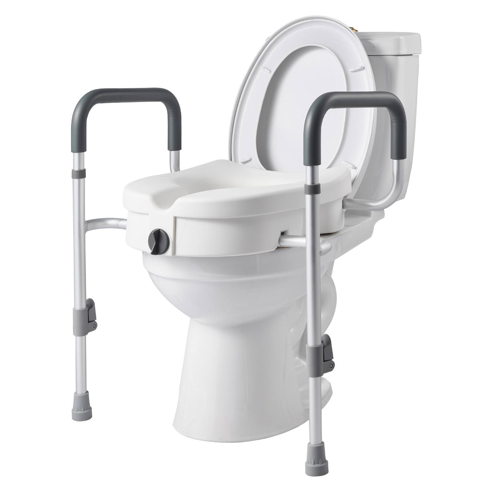 Alt View 5. VEVOR - Raised Toilet Seat with Arms,350 lbs Capacity,5-Inch Lift Height & Adjustable Width,Widened Commode Elevated Toilet Seat - White.