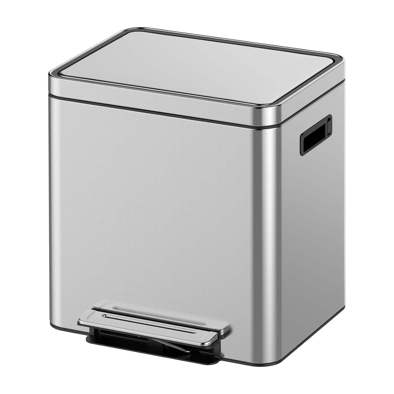 Homhougo - 30 L/8 gal Dual Trash Can, Rectangular Waste Basket with Metal Lid & Step Foot Pedal - Silver