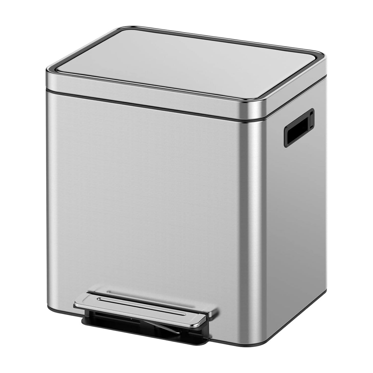 Front. Homhougo - 30 L/8 gal Dual Trash Can, Rectangular Waste Basket with Metal Lid & Step Foot Pedal - Silver.