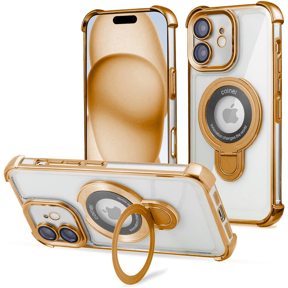 Entronix - Magnetic iPhone 11 Case with Clear Back - Luxury Glossy Gripstand - Gold