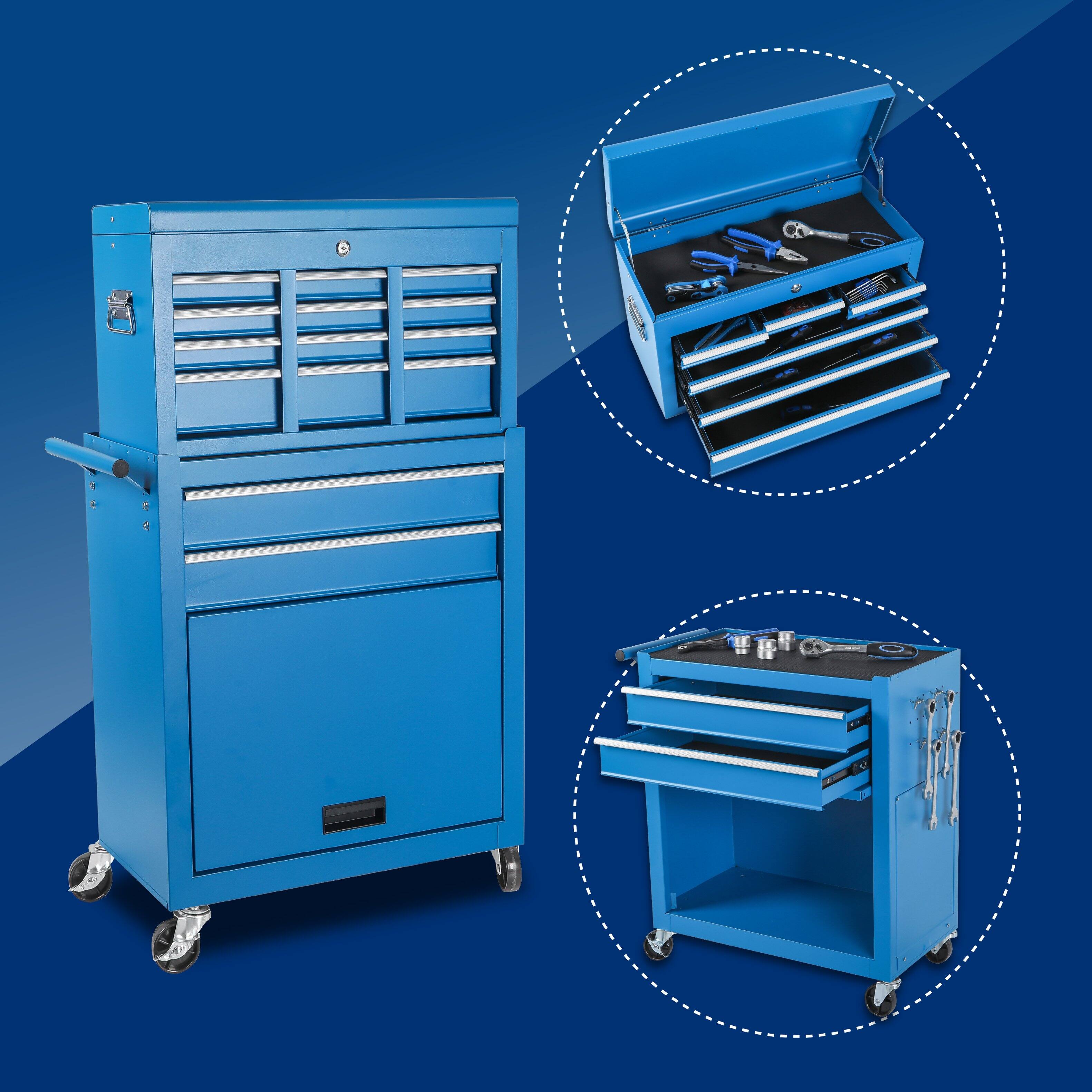 Alt View 1. APRILSOUL - 8 Drawer Rolling Tool Storage Cabinet with 2 in 1 Detachable Top Tool Box Liner Lockable Wheels Side Hooks - Blue.