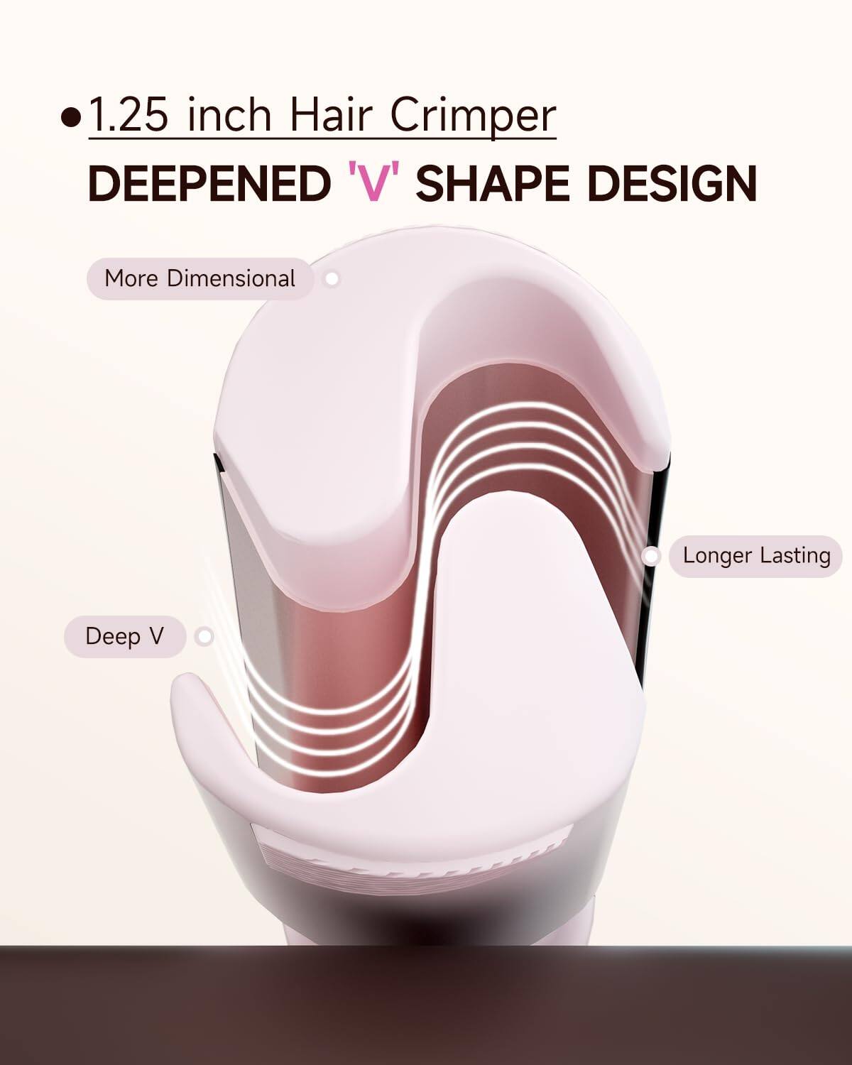 1.25 inch Hair Crimper  
DEEPENED "V" SHAPE DESIGN  

- More Dimensional  
- Deep V  
- Longer Lasting