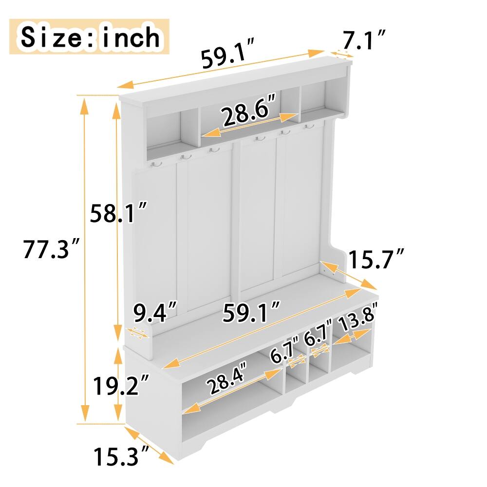 Size: inch  
59.1"  
28.6"  
7.1"  
58.1"  
77.3"  
15.7"  
9.4"  
59.1"  
13.8"  
6.7"  
6.7"  
19.2"  
28.4"  
15.3"