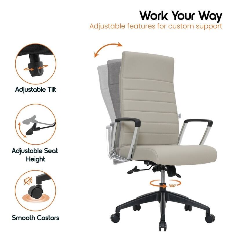 Work Your Way  
Adjustable features for custom support

- Adjustable Tilt
- Adjustable Seat Height
- Smooth Castors
- 360°