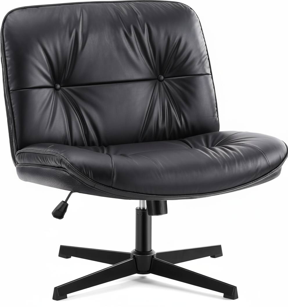 Front. AOITUN - Criss Cross Armless Office Chair PU - Ergonomic Comfort for Daily Use, Ideal for Dorm Room and Home Office - Black.