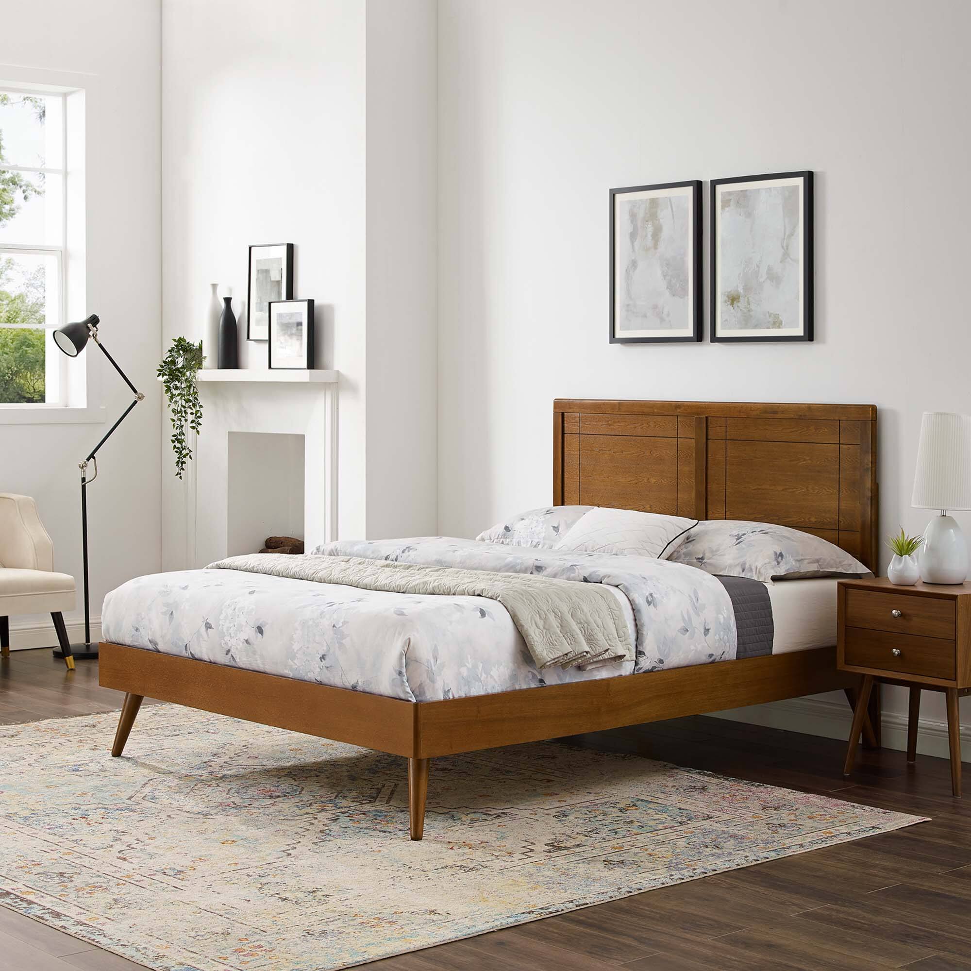 Alt View 5. Modway - Willow Wood Queen Platform Bed With Splayed Legs - Brown.