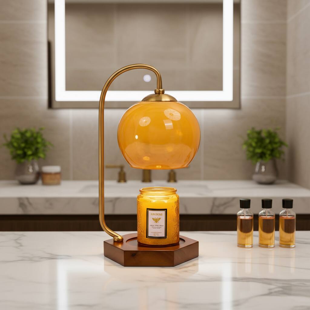 Alt View 2. Cluzine - Classic Electric Glass Wood Metal Candle Warmer Adjustable Brightness Scented Lamp Home Decor Gift.