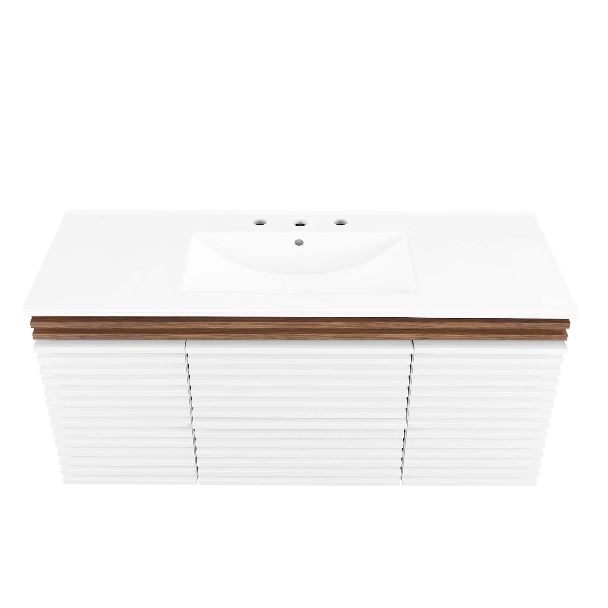 Alt View 3. Modway - Render 48" Wall-Mount Bathroom Vanity Basin Included by Modway - White Walnut White.